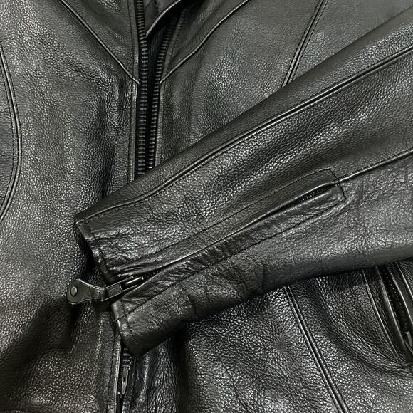 Unik Leather Jacket Womens Small Black Quilted Zip Off Lined Biker Moto Zip - Picture 8 of 15